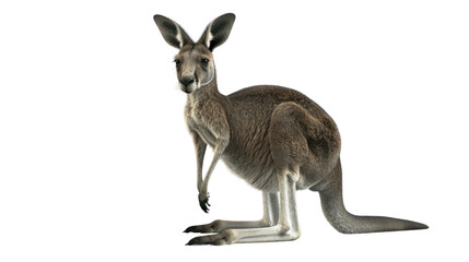 Brown kangaroo standing on white background
