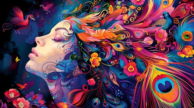 Woman floral decorative colorful illustration