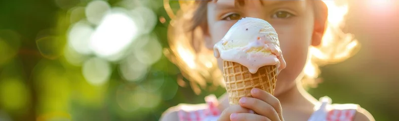 Foto auf Alu-Dibond Summertime heat, a child holding a melting ice cream cone © MSTSANTA