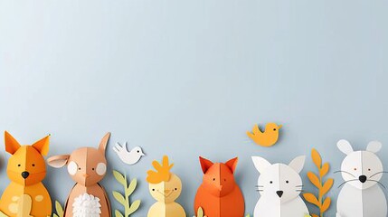 Paper art of animals against a blue background