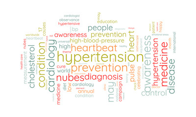 Hypertension word cloud template. Health awareness concept vector background.