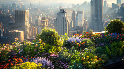 A rooftop garden oasis amidst the hustle and bustle of the city