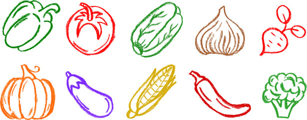 Vegetables Icons Chalk Crayon Drawing