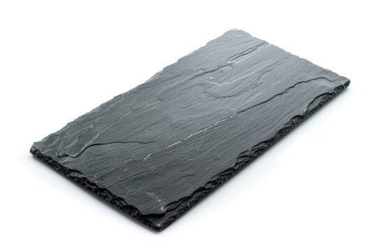 Empty Oblong Rectangular Slate Plate: Isolated Black Stone Dish Crockery for Elegant Serving