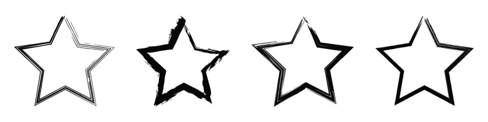 star symbol. set of black hand drawn vector stars in doodle style on transparent background. brush stroke drawing.