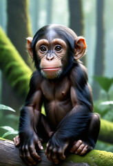 Chimpanzee sitting on a tree