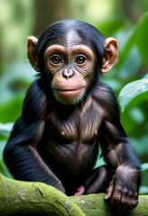 Chimpanzee sitting on a tree