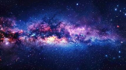 Gold Universe: Majestic Night Sky Featuring Milky Way, Stars, and Nebula in Deep Blue Background - obrazy, fototapety, plakaty