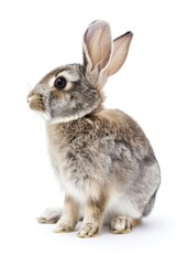 Fototapeta premium Gray Rabbit Standing in Natural Forest Habitat - Profile View of Adorable Mammal