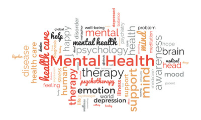 Fototapeta premium Mental Health word cloud template. Health awareness concept vector background.