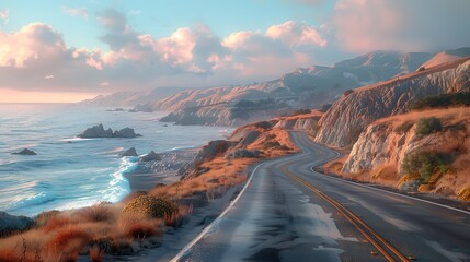 A scenic coastal highway hugging rugged cliffs