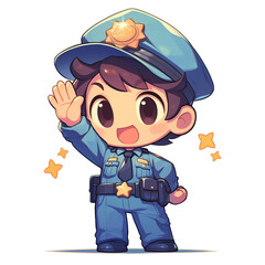 A lovable chibi police officer avatar sticker depicted in a traditional blue uniform