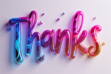The word thanks made with 3D colorful gradient letters