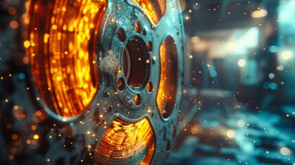 A close up of a wheel with a lot of sparks around it - obrazy, fototapety, plakaty
