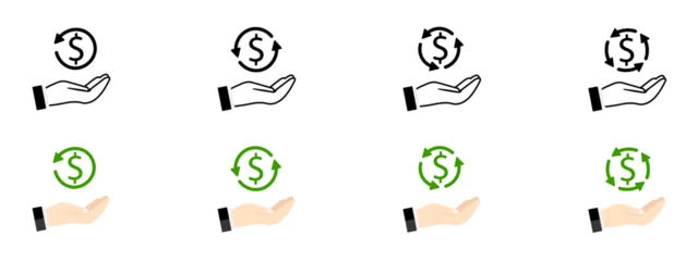 Foto op Canvas Conversion rating icon. Hand holding dollar icon set. Vector icons concept, money exchange in human hand. © Rick Cranches