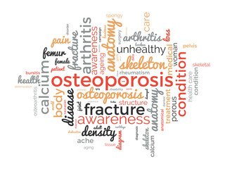 Osteoporosis word cloud template. Health and Medical awareness concept vector background.