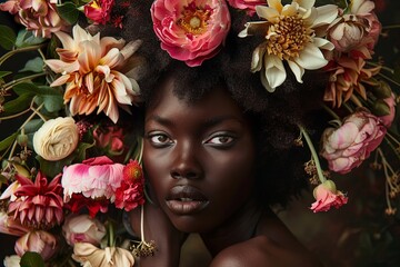 black woman with flowers