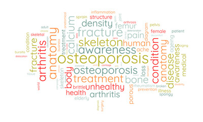 Osteoporosis word cloud template. Health and Medical awareness concept vector background.