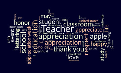 Teacher appreciation word cloud template. Education concept vector background.