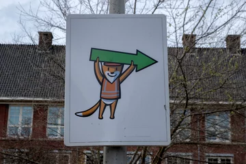Foto op Plexiglas Funny Warning Sign Work On The Road At Amsterdam The Netherlands 29-3-2024 © Robertvt