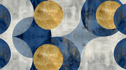 Simple chic blue and gold minimalist repeating elegant pattern design with geometric sophisticated shapes. generative ai	
