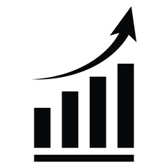 Growing graph icon. Progress bar sign. Chart increase profit. Growth success arrow icon. Black vector illustration.