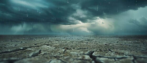 Atmospheric scene of the initial clash between raindrops and the dry, waiting earth - obrazy, fototapety, plakaty