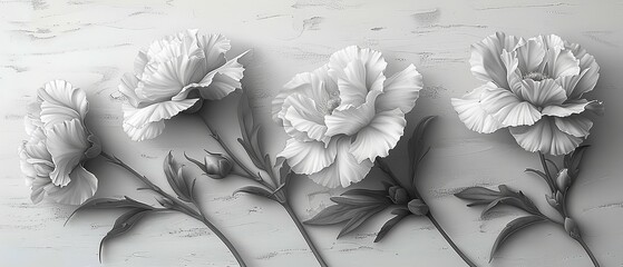 White flowers on a wooden background. Black and white