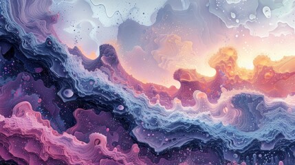 A colorful, abstract painting of a sky with purple and blue swirls. The painting has a dreamy, ethereal quality to it, with the colors blending together in a way that creates a sense of movement - obrazy, fototapety, plakaty