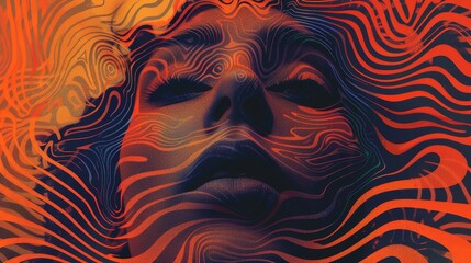 A woman's face is shown in a painting with a lot of detail. The painting is abstract and has a lot of texture. The woman's face is the main focus of the painting, and it is in a dreamlike state