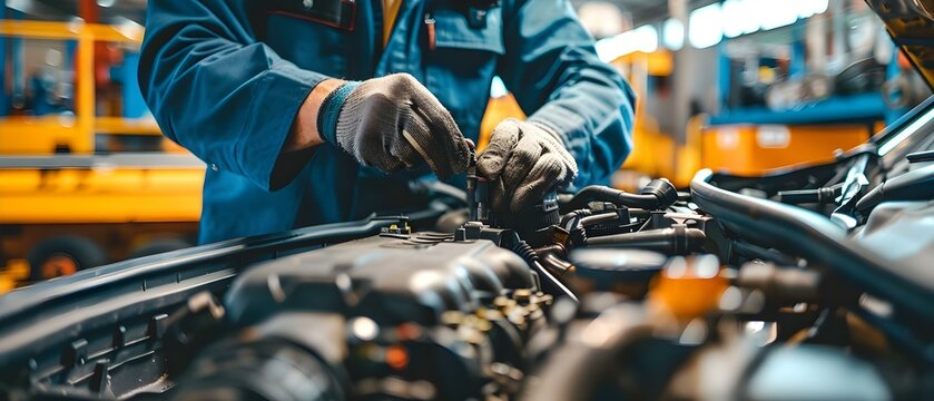 Repairing a Car Engine in an Auto Repair Shop. Concept Auto Repair, Car Engine, Mechanic Services, Vehicle Maintenance, Engine Repair