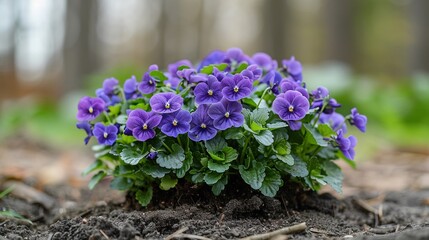 Small but vibrant violets, their charm peaking in spring with a subtle fragrance and a burst of color These modest flowers symbolize loyalty and faithfulness