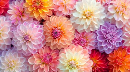 Intricate dahlias in bloom, showcasing a stunning variety of shapes, sizes, and colors These garden showstoppers provide a spectacular display from summer into fall