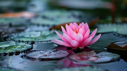 The spiritual bloom of a lotus, rising above the waters surface, symbolizing purity and enlightenment The elegance and serenity of this flower make it a revered symbol in many cultures - obrazy, fototapety, plakaty