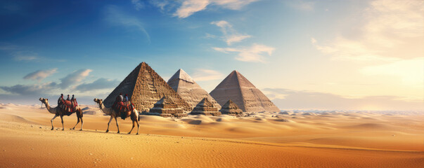 Great panorama of pyramids in egypt. copy space for text. - obrazy, fototapety, plakaty
