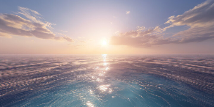 A beautiful sunset over a calm ocean with vibrant orange and pink hues reflecting on the water