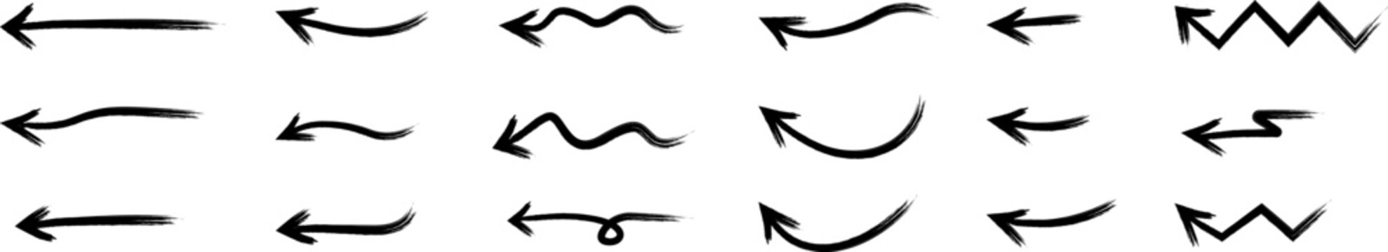 Set of simple hand drawn grunge arrows . Vector grunge arrows mark icons . Black simple grunge arrows collection .Grunge pointer.	