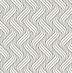 Seamless pattern with geometric waves. Endless stylish texture. Ripple bold monochrome background. Linear weaved grid. Thin interlaced swatch.	