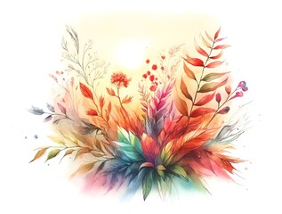 Fototapeta premium Watercolor Painting of Summer Plants