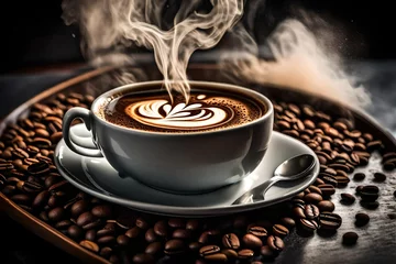 Gordijnen cup of coffee with beans © Noor