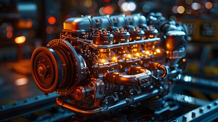 efficiency of a modern diesel engine, its sleek design and advanced technology ensuring optimal performance in any setting, in cinematic 8k high resolution. - obrazy, fototapety, plakaty
