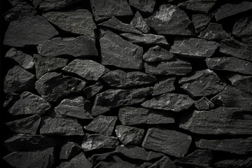 Black rough stone wall texture for background or wallpaper