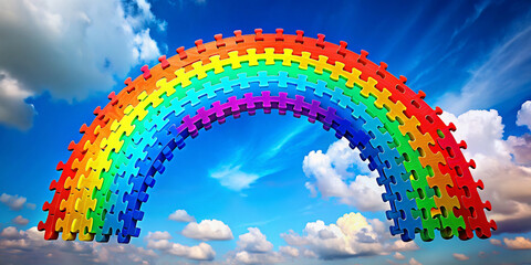 graphic with rainbow from puzzles in the sky for international autism day