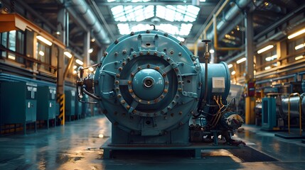 efficiency of a heavy-duty industrial compressor, its robust construction and high-performance capabilities ensuring optimal productivity, in cinematic 8k resolution. - obrazy, fototapety, plakaty