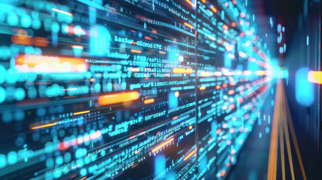 A data-rich visual of intricate codes and visualizations spread across a digital space