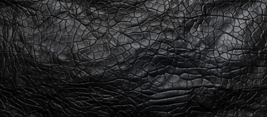 Detailed close-up of a black leather texture showcasing an elaborate pattern and design, perfect for backgrounds and textures