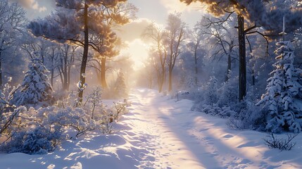 A snowy woodland scene straight out of a winter wonderland - obrazy, fototapety, plakaty