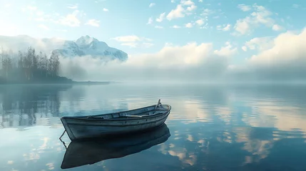 Foto op Plexiglas A solitary boat on a tranquil lake © MuhammadInaam