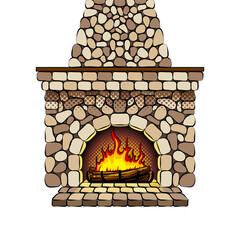 Fireplace at home pop art PNG illustration