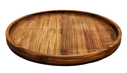 Rustic wooden round board isolated on transparent background